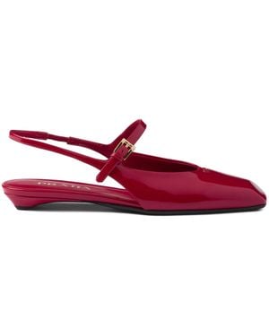Prada Mary Jane Patent Pointy-Toe Slingback Ballerina Flat - Red