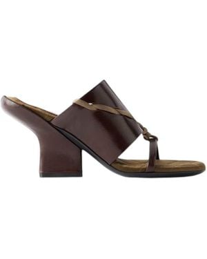 Dries Van Noten Pantuflas de cuero con ribete de satén de - Marrón