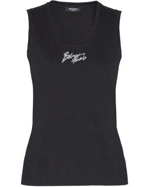 Balmain Logo Cotton Tank Top - Black
