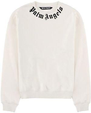 Palm Angels Sweatshirt With Logo Cotton Lycra Sweatshirts - White