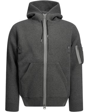 Sacai Zip-Up Hooded Sweatshirt - Grey