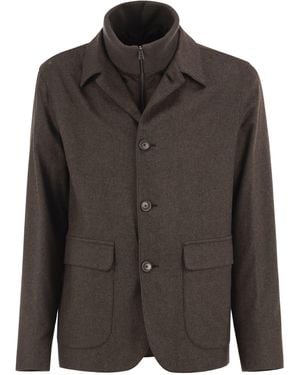 Herno Silk And Cashmere Tailored Jacket With Removable Inner Bib - Black