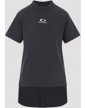 Balenciaga Tops ,Zwart ,Tweed Gelaagde T-Shirtjurk Met Contrasterende Zoom