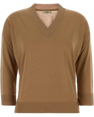 Herno Camel Lyocell Blend T-Shirt - Brown