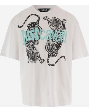 Just Cavalli Cotton T Shirt With Print - Gray