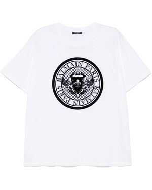 Balmain Crew Neck T-Shirt With Graphic Print - Schwarz
