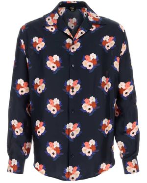 Fendi Dark Floral Printed Silk Shirt - Blue