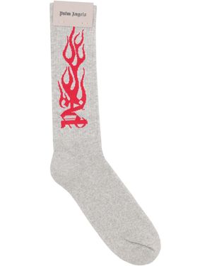 Palm Angels Flames Jacquard Sokken Grijs Mêlee Rood - Wit