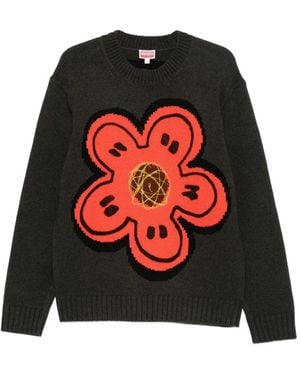 KENZO Dark Wool Jumper With Bright Floral Embellis - Rot