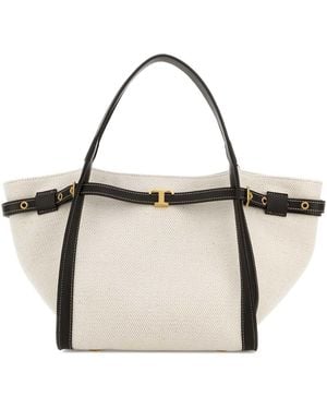 Tod's White Canvas Small Shopping Bag - Natural