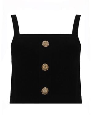 Balmain Knit Bralette Top With Buttons - Black