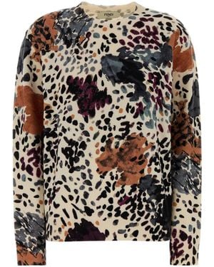 Fendi Wool And Cashmere Falena-Print Pullover - Black