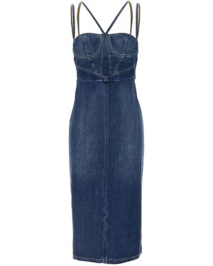 Nensi Dojaka Cotton Denim Midi Dress With Bustier - Blue