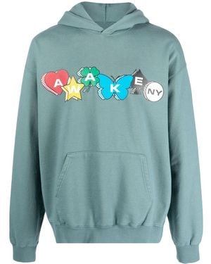 AWAKE NY Logo-Print Cotton Hoodie - Blue