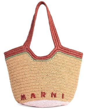 Marni 'Seaside' Burgundy And Raffia Hobo Bag - Pink