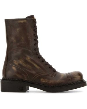 Miu Miu Leather Ankle Boots - Brown