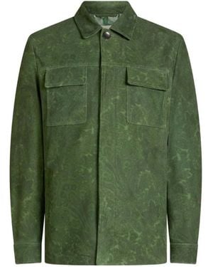 Etro Suede Jacket With Floral Paisley Pattern - Green