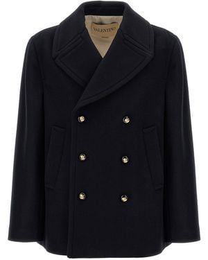 Valentino Garavani Wool Coat Coats And Trench Coats Blue - Black
