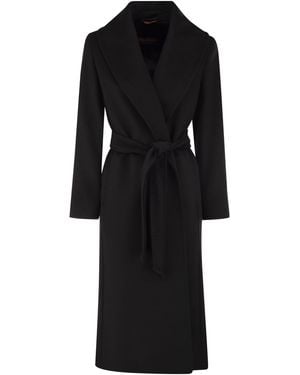 Max Mara Mstloriana Pure Virgin Wool Long Wrap Coat - Black