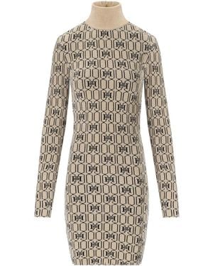 Elisabetta Franchi Champagne Monogram Knitted Dress - White