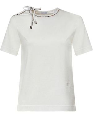 Burberry Check Bow Cotton T-Shirt - White