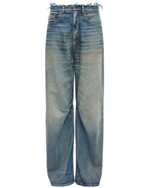 MM6 by Maison Margiela High-Waisted Wide Leg Jeans With Frayed Waistband - Blue