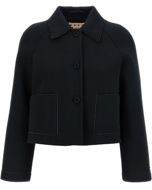 Marni Button-Front Jersey Jacket With Classic Collar - Black