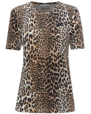 Ganni Animal Print Crew Neck T-Shirt - White
