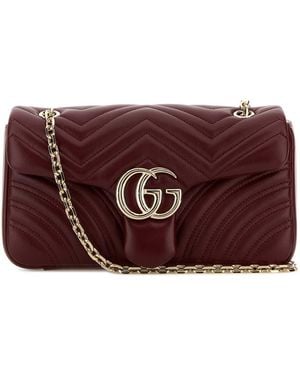 Gucci Burgundy Nappa Leather Medium GG Marmont Shoulder Bag - Purple