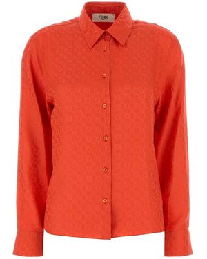 Fendi Colar Jacquard Shirt - Orange