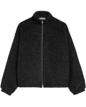Jil Sander Fleecepullover aus Wollmischung mit Reißverschluss - Schwarz
