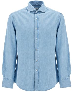 Brunello Cucinelli Lichtgewicht Slanke Denim Shirt - Blauw