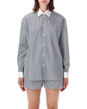 Sporty & Rich Oversized Striped Cotton Poplin Shirt - Grey