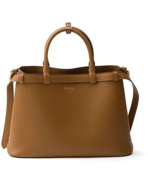 Prada Leather Buckle Handle Bag - Brown