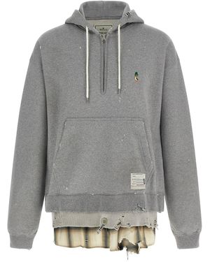 Maison Mihara Yasuhiro Kapuzenpullover "Triple Layered Half Zip". - Grau