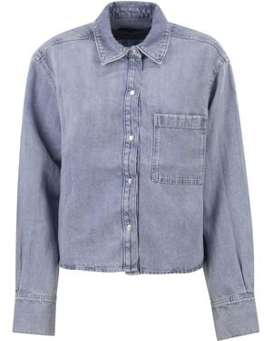 7 For All Mankind Lightweight Cotton And Linen Denim Shirt With Pocket - Blue