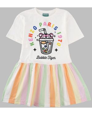 KENZO Mini Cotton Dress For Girls - White