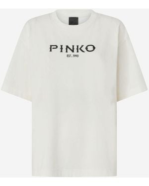 Pinko Baumwoll-T-Shirt mit Logo-Print - Weiß