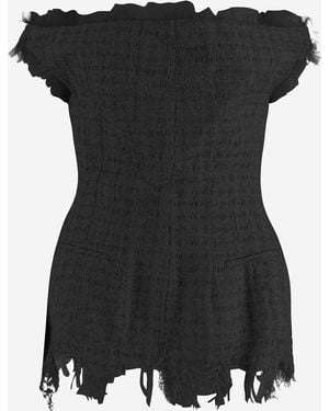 MATIERES FECALES Off Shoulder Top With Fringed Hem - Black