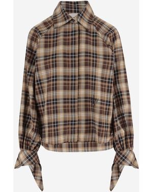 Patou Baumwollbluse mit Karomuster und gebundenen Ärmeln - Braun