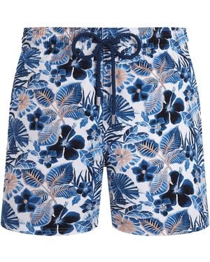 Vilebrequin Swim Shorts With Tropical Floral Print - Blue