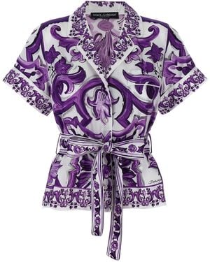 Dolce & Gabbana 'Maiolica' Print Pyjama Shirt - Purple