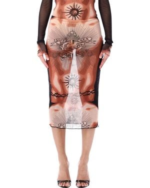 Jean Paul Gaultier Re-Edition Safe Sex Tattoo Mesh Skirt - Red