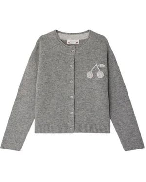 Bonpoint Cardigan With Logo - Grey