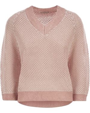 Peserico V-Neck Mesh Top - Pink
