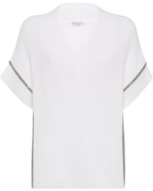 Brunello Cucinelli T-Shirt Met Kralen Afwerking - Wit