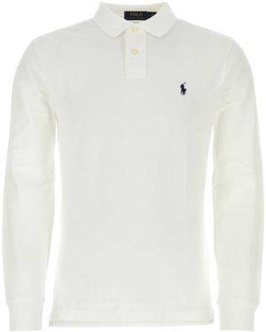 Polo Ralph Lauren Long-Sleeve Cotton Piqué Polo Shirt Custom Slim-Fit - White