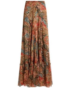 Etro Long Skirt With Ruffles - Brown