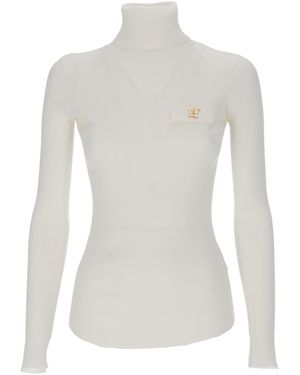 Elisabetta Franchi Fitted Long-Sleeve Knit Top With High Turtleneck - White