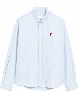 Ami Paris Klassisches -Hemd mit Button-Down-Kragen und gesticktem De Coeur - Blau